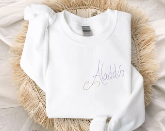 Aladdin Autograph bordado unisex Crewneck sudadera / sudadera de Disney World / Magic Kingdom / sudadera de Disneyland