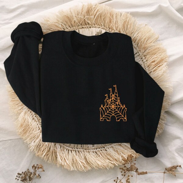 Embroidered Spiderweb Disney Castle Crewneck Sweatshirt | Disney Halloween | Trick or Treat | Mickey's Not So Scary | Oogie Boogie Bash