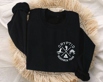 Embroidered Cryptid Research Team Unisex Crewneck Sweatshirt | Bigfoot | Loch Ness Monster | Alien | Cryptid Sweatshirt | Illuminati
