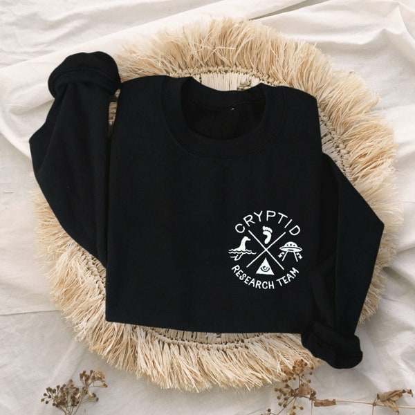 Embroidered Cryptid Research Team Unisex Crewneck Sweatshirt | Bigfoot | Loch Ness Monster | Alien | Cryptid Sweatshirt | Illuminati