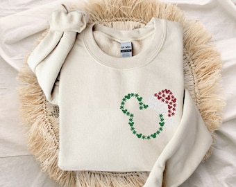 Embroidered Santa Mickey Adult Unisex Crewneck Sweatshirt | Disney Christmas Sweater | Once Upon a Christmastime