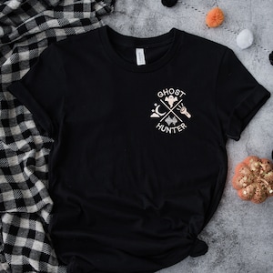 Ghost Hunter Embroidered Tee | Halloween Shirt | Paranormal Activity | Phasmophobia Tee | Trick or Treat Shirt | Halloween Party Shirt