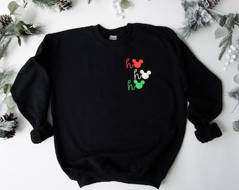 Mickey Ho Ho Ho Embroidered Adult Unisex Crewneck Sweatshirt | Disney Christmas Sweater | Once Upon a Christmastime