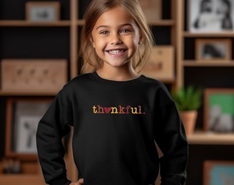 Youth Embroidered Thanksgiving Mickey Thankful Youth Crewneck Sweatshirt | Disney Thanksgiving | Disneyland Sweater | WDW Sweater