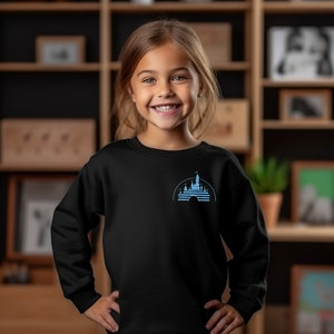 Youth Vintage Disney Castle Embroidered Crewneck Sweatshirt | Kid&#39;s Disney Sweater | Disney World Castle Sweater | Disneyland Vacation