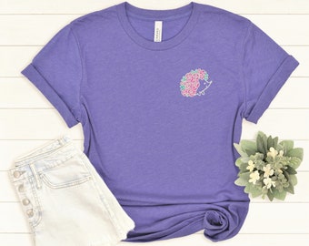 Camiseta unisex bordada con erizo de flores / Camiseta Kawaii / Camiseta de primavera pastel