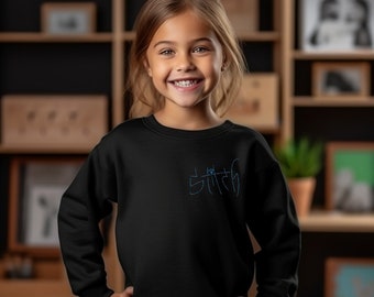 Youth Stitch Autograph Embroidered Crewneck Sweatshirt | Kid's Disney Sweater | Lilo and Stitch Sweatshirt