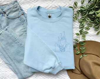 Blommig Disney Castle-broderad unisex-tröja med rund hals | Disney World | Magic Kingdom | Disneyland