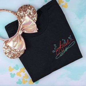 Ariel Autograph shirt voor volwassenen zwart | Disney World-shirt | Ariel-shirt | Cadeau voor haar | Disney Trip-shirt | Shirt kleine zeemeermin