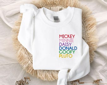 Pull à col rond unisexe brodé Mickey, Minnie, Daisy, Donald, Dingo et Pluto | Monde de Walt Disney | Pull Disneyland | Mickey Mouse