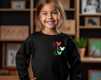 Youth Mickey Ho Ho Ho Embroidered Crewneck Sweatshirt | Kid's Disney Christmas Sweater | Once Upon a Christmastime