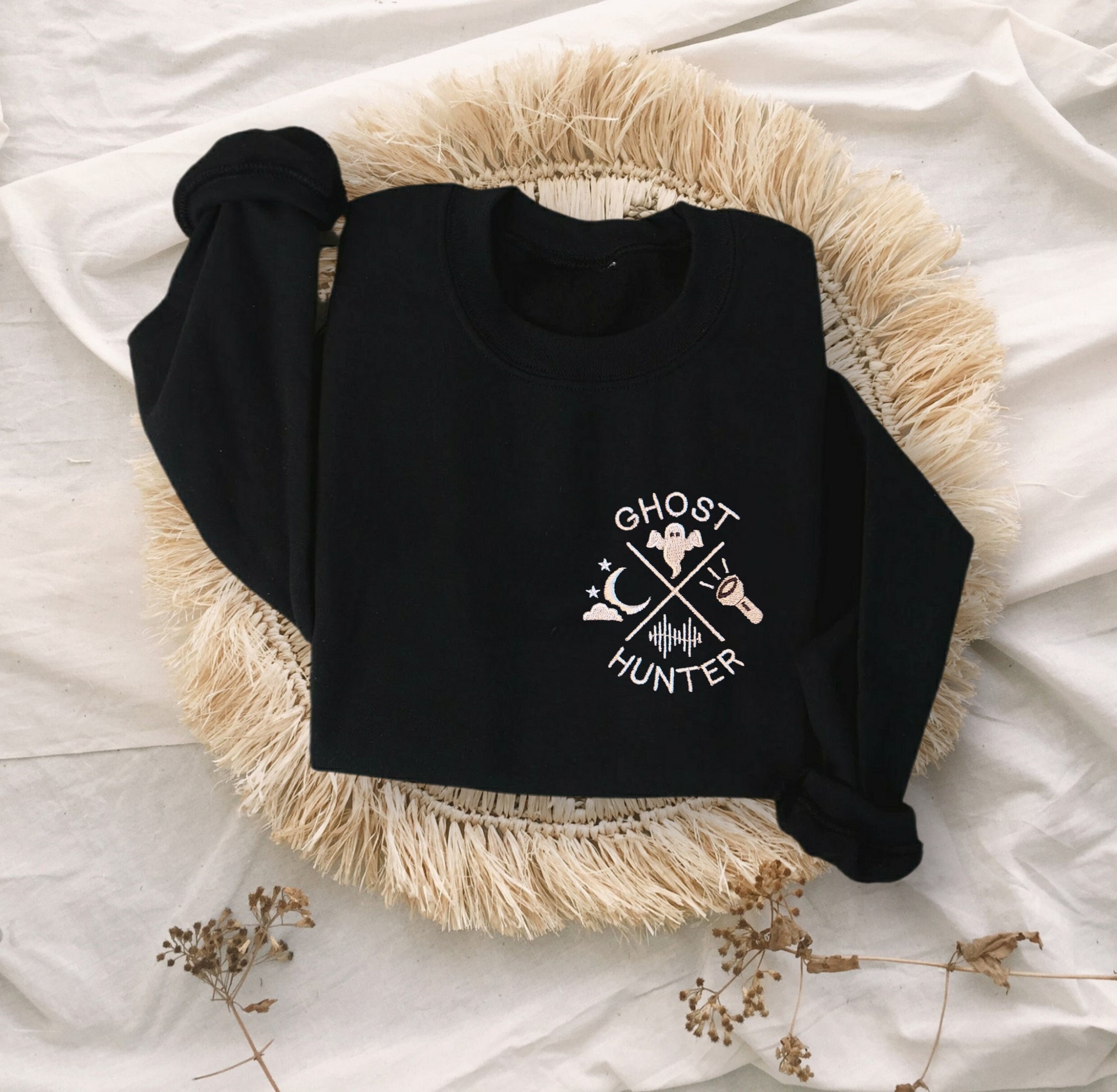 Embroidered Ghost Hunter Unisex Crewneck Sweatshirt | Halloween Sweater | Paranormal Activity | Trick or Treat Crewneck | Halloween Party