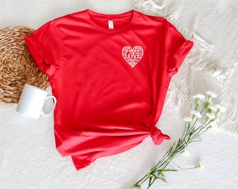 Love Flower Heart Embroidered Unisex Tee | Valentine's Day Shirt | Galentine's Day