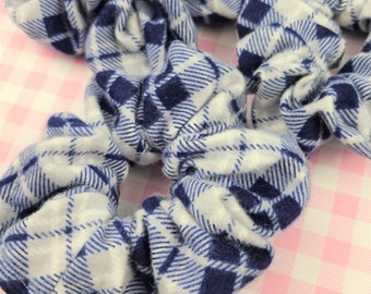 Blue Plaid Flannel Scrunchie | Handmade Hair Accessory