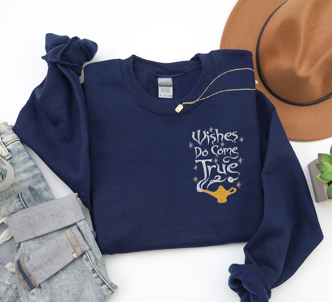 Embroidered Aladdin's Lamp Wishes Do Come True Unisex Crewneck Sweater ...