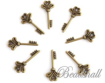 10 Charms Schlüssel Anhänger mit Herz bronzefarben Schmuckanhänger