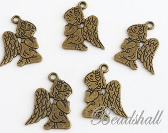 10 Charms Engel Anhänger bronzefarben