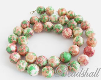 Jade 10 mm Kugelstrang Bunt Grün-Rosa Perlen