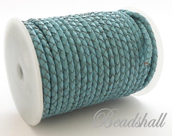 Grundpreis 1 m=3,30 Euro / Lederband rund geflochten 4 mm Hell Blau