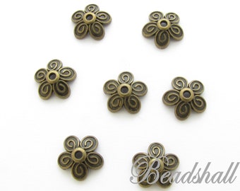 50 Perlenkappen 10 mm Blume bronzefarben