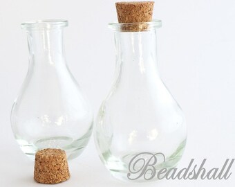 1 Glasflasche Form bauchige Vase mit Korken 48 ml
