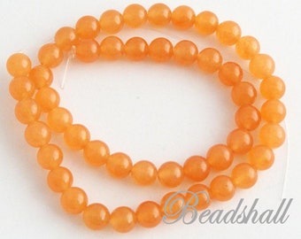 Jade 8 mm feiner Kugelstrang Orange Jadeperlen