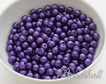 70 Glasperlen 6 mm Farbe Violett Perlmuttstil