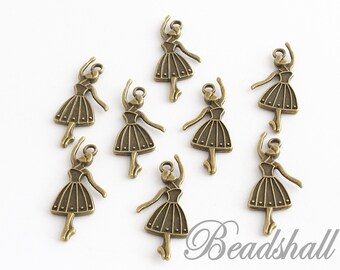 20 Charms Ballerinas Anhänger bronzefarben