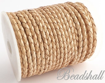 Grundpreis 1 m=3,30 Euro / Lederband geflochten 4 mm Beige