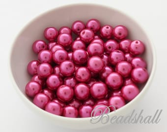 40 Glasperlen 10 mm Farbe Magenta Perlmuttstil