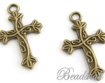 10 Metallanhänger Kreuze bronzefarben verziert