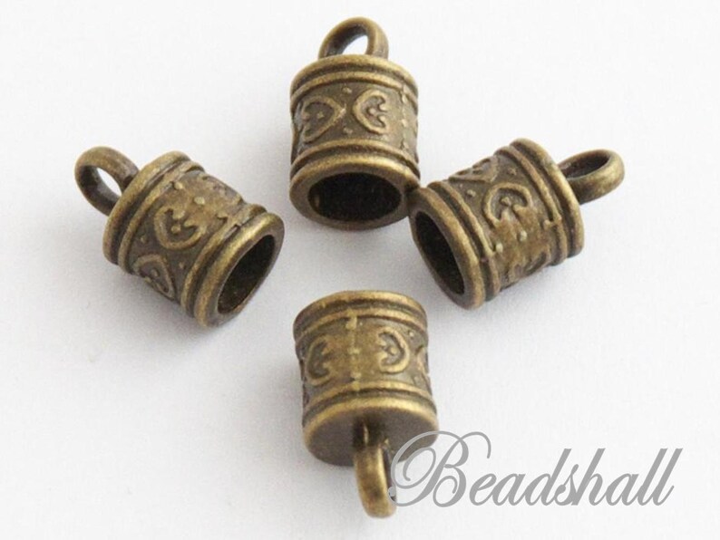 10 end caps antique look bronze colored band end caps decorated