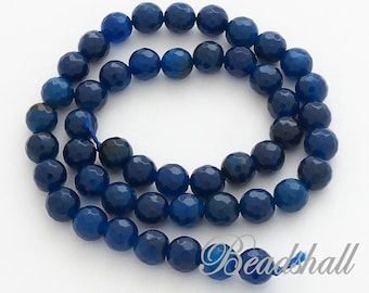 1 Strang Achat 8 mm facettiert Preussisch-Blau Kugeln Perlen