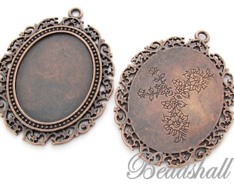 2 Fassungen für Cabochons Vintage Stil kupferfarben Metallanhänger