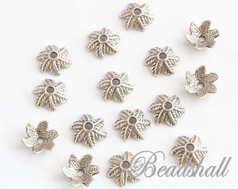 40 Perlenkappen Blume 10 mm silberfarben Schmuckverzierung