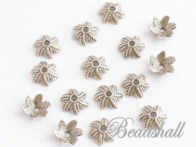 40 Perlenkappen Blume 10 mm silberfarben Schmuckverzierung Bild 1
