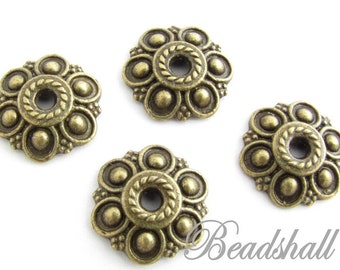 20 Perlenkappen 14 mm Vintage Stil bronzefarben