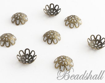 25 Perlenkappen Blume 14 mm bronzefarben