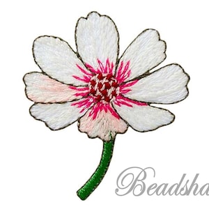 Bügelbild Blume mit Stiel weiß Applikationen Bild 1