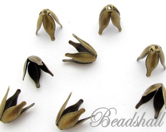 20 Perlenkappen Blume Tulpe bronzefarben Kappen für Perlen