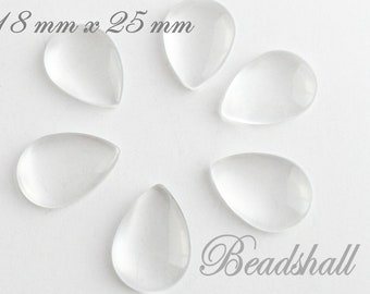 10 Glascabochons klar 18 mm x 25 mm Tropfen