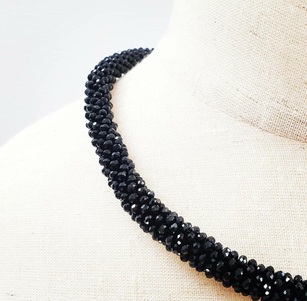 Coal Rock Chic Black Crystal Bead Necklace Etsy