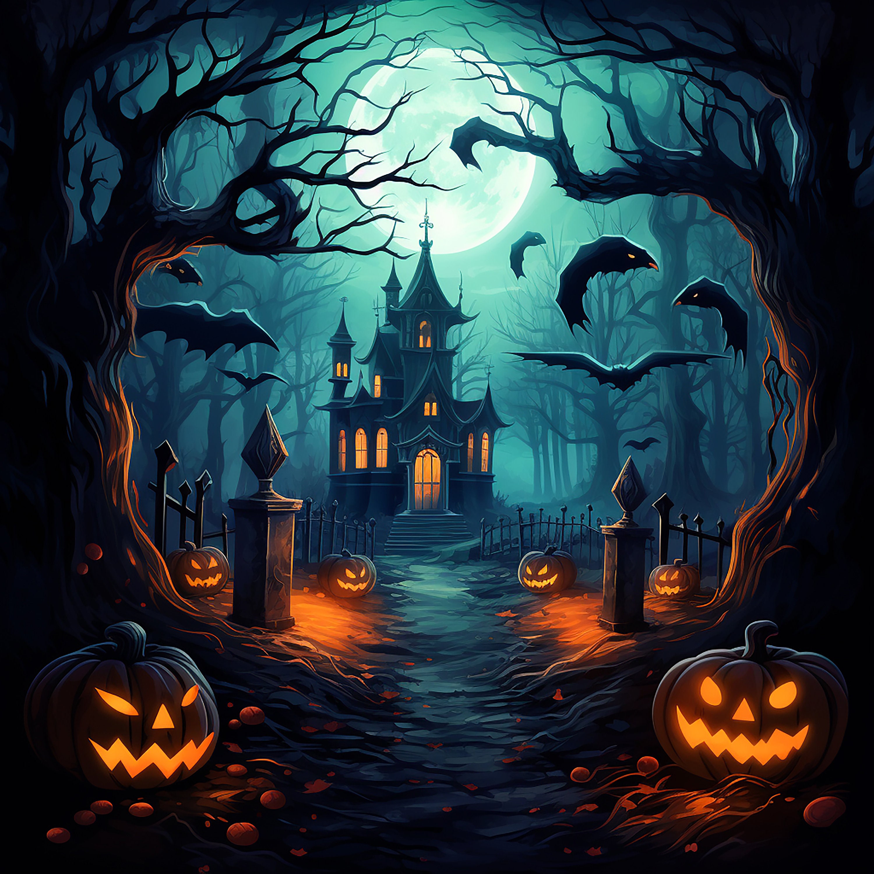 Spooky Night Digital Backdrops 4 - Etsy