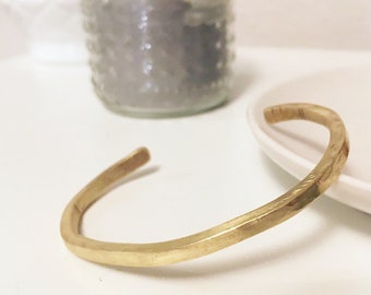 Hand-Forged Skinny Raw Brass Cuff Bracelet - Hammered Texture