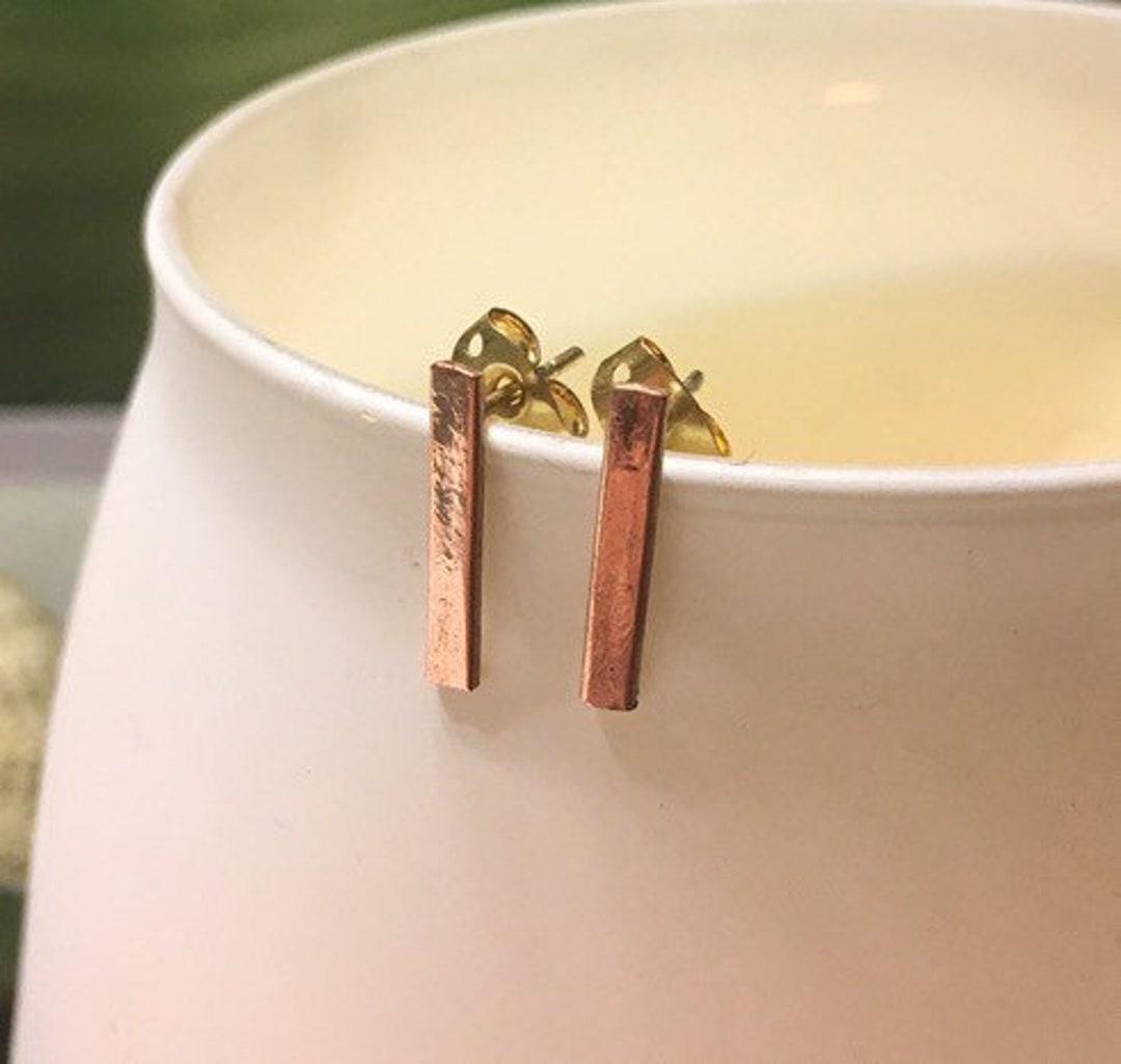 Dainty Copper Bar Earrings Minimalist Copper Studs // Pure Copper