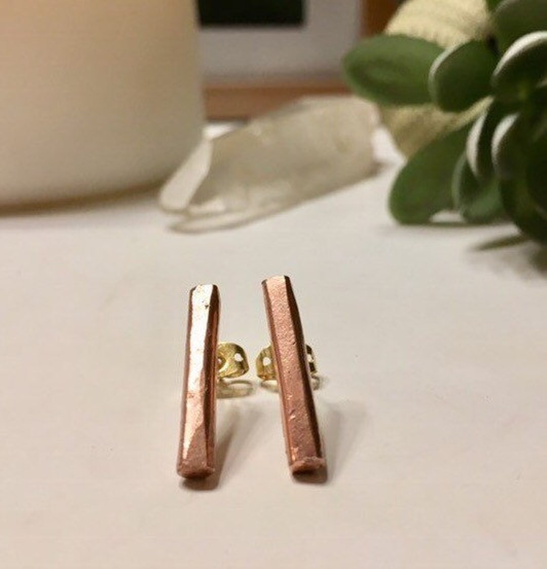 Thick Copper Bar Earrings Minimalist Copper Studs // Rose Gold Colored