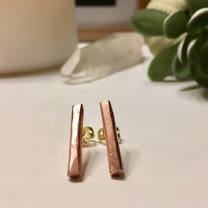 Thick Copper Bar Earrings- Minimalist Copper Studs // Rose Gold Colored Bar Studs