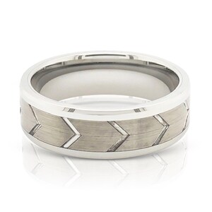 Arrow Pattern Wedding Band | Tungsten Carbide | Wide Comfort Fit | Men’s Wedding Ring | Classic Wedding