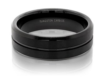 Alle Black Tungsten bruiloft band | Wolfraam Carbide | Breed comfort fit | Mannen Wedding Band | Moderne bruiloft