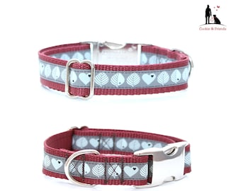 Dog collar - Woods grey/Bordeaux. Optionally with padding, engraving and/or name tag. Various closures to choose from.